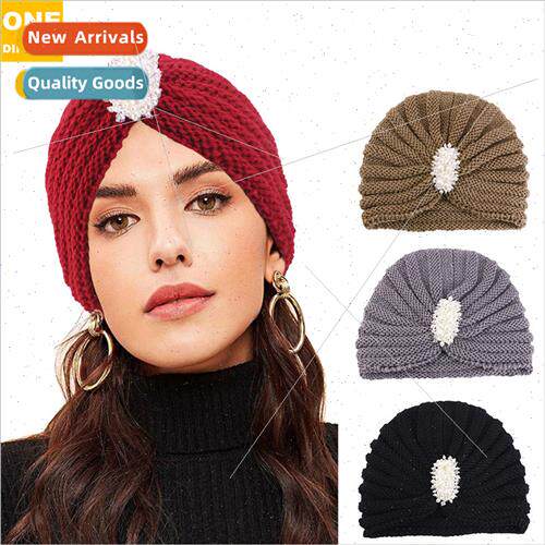 Autumn winter new pearl drill wool turban cap ethnic cap knt