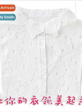 Korea petal collar hollowed out water-soluble lace shirt fal