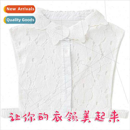 Korea petal collar hollowed out water-soluble lace shirt fal