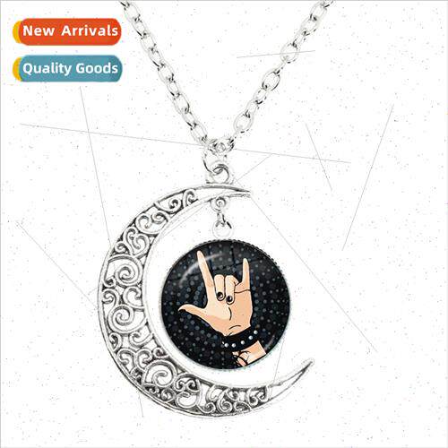 New punk music rock moon necklace dome glass  music lovers c