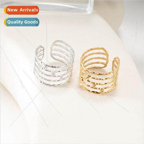 New ins five layers hollow open ring tanium steel gold plate