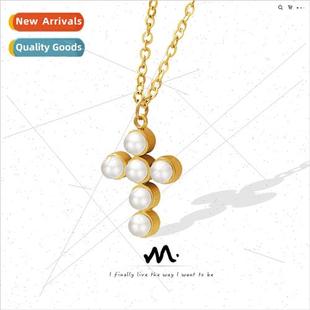Cross Pendant Necklace French Fashion Pearl che Hundred Faux