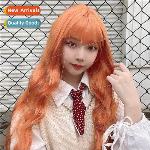 wig female air bangs long curly hair corn permed water rippl