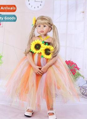 Cute girls flowers dress colorful mesh princess dress sunflo
