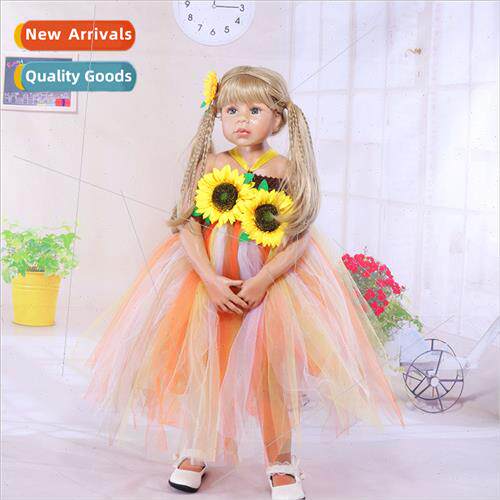 Cute girls flowers dress colorful mesh princess dress sunflo