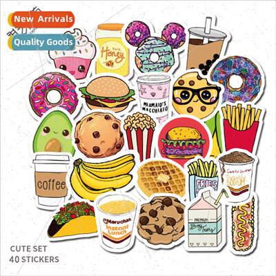 40 food small fresh cute graffiti stickers stationery guitar