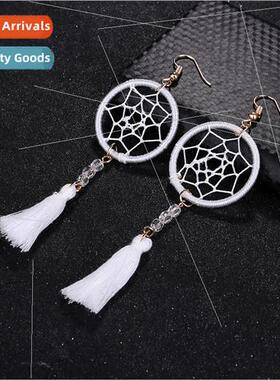 Europe handmade dreamcatcher crystal silk tassel earrings et