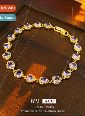 Zirconia Purple Heart Metal Clasp Bracelet Fashion Delicate