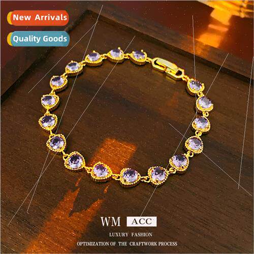 Zirconia Purple Heart Metal Clasp Bracelet Fashion Delicate