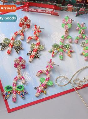 new Christmas earrings cute personalized bow cane candy earr