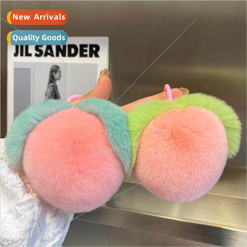 Cute otter rabb hair big peach car keychain pendant ins plus