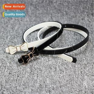 Sweet Spaghetti Leather Plate Patent Buckle Women Bow Belt