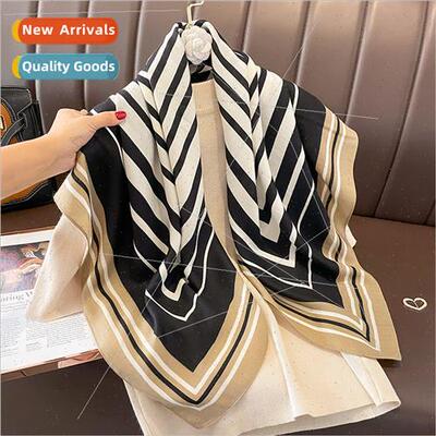Korean  new striped scarf scarf 90 square scarf imation wool