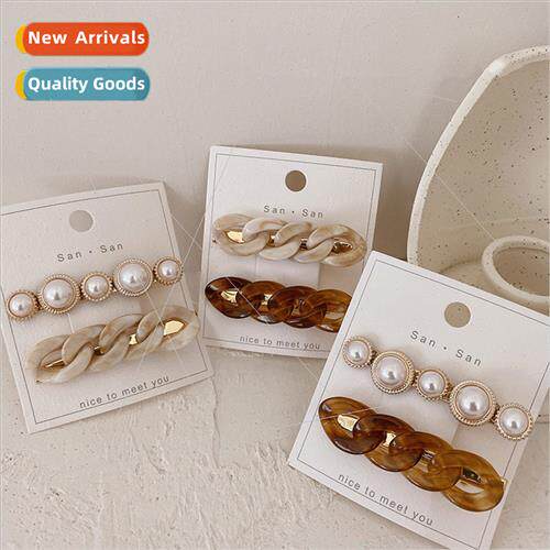Retro chain pearl hair clip top clip hair card side clip ban
