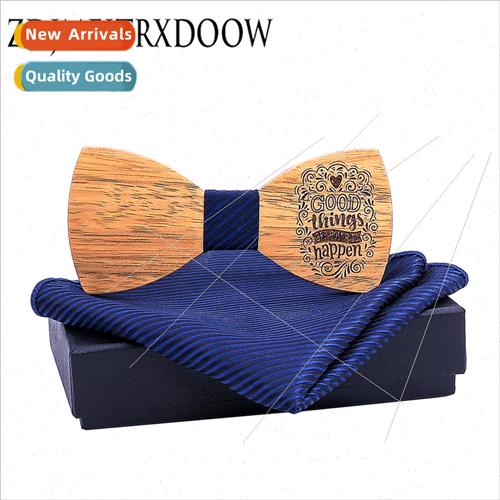 Wooden Bow Tie Set DIY English Proverbs Wedding Bow Tie Pock
