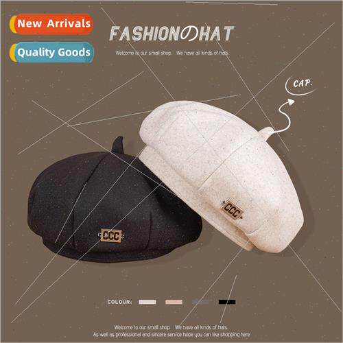 Autumn winter new tweed metal word CCC mother label beret fe