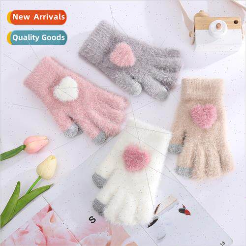 New love plush gloves female fall winter Korea cute warm pad