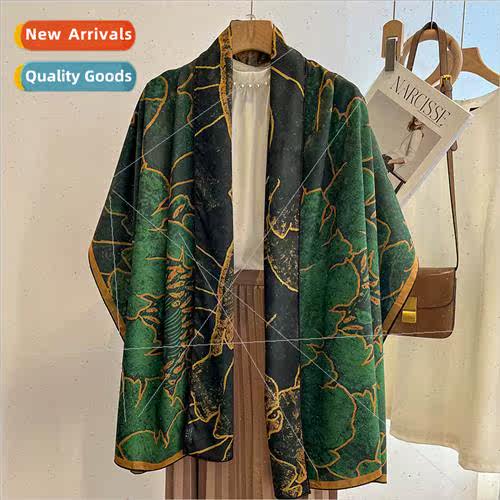 Double-sided Xiang Yunya lotus printed silk scarf female flo