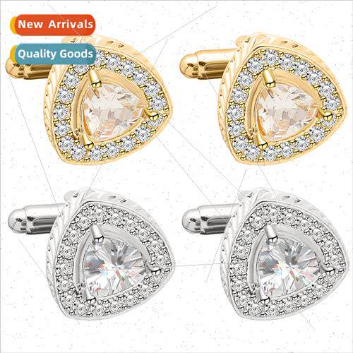 New triangle crystal French diamond cufflinks zirconia jewel