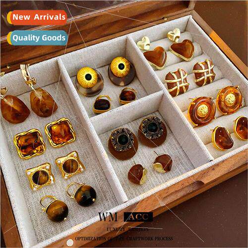 lver needle curry geometric resin metal earrings French retr