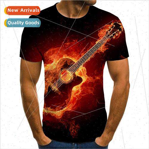 2023 New Mens Short Sleeve 3D Digital Guitar Graphic Printed