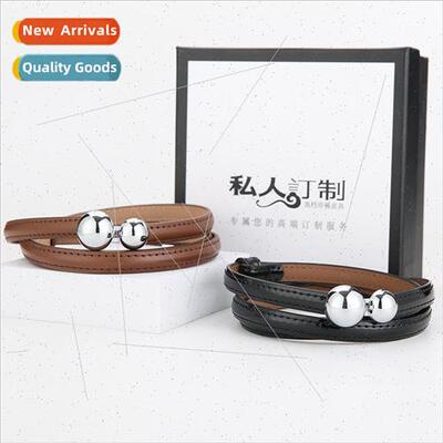 Genuine leather free punching thin belt ladies decorative sk