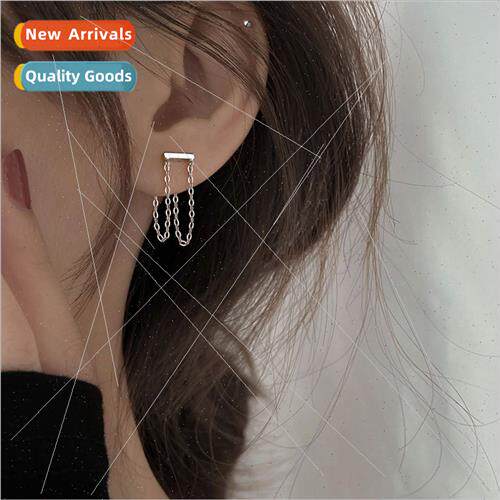 s925 silver needle chain earrings female post hip-hop hangin