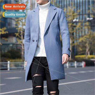 Trench coat men in long Korean  youth Slim 2022 casual tweed