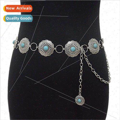 Women Belt Casual Vintage Round Agate Stone Inlay Decoration