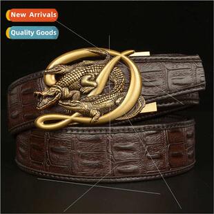 New crocodile buckle men belt cowhide automatic buckle casua