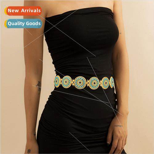 Europe new retro hollow round alloy waist chain belly dance