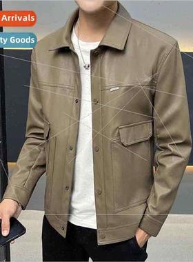 Leather jacket men 2023 fall new pie overcoming nd gangster