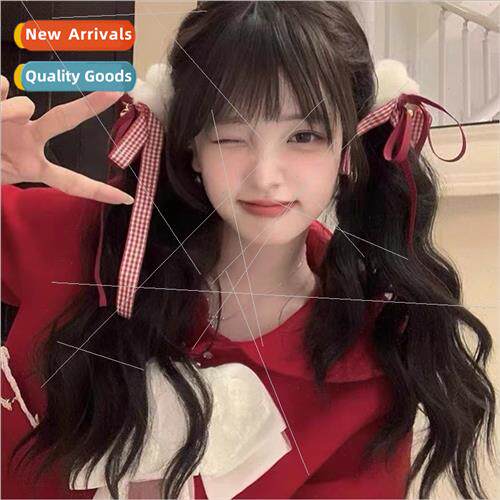 New Year red plaid bow hair rope soft girl wind hair circle