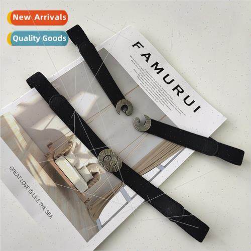 Iron circle flower thin belt female retro elastic narrow bel