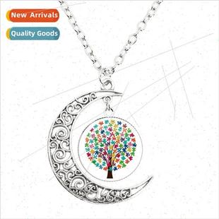 heart round moon New glass ribbon puzzle love pendant neckla