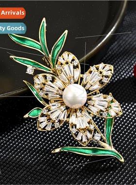 mple flower leaf corsage square zirconia pearl brooch pin cl