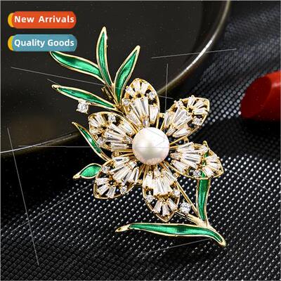 mple flower leaf corsage square zirconia pearl brooch pin cl