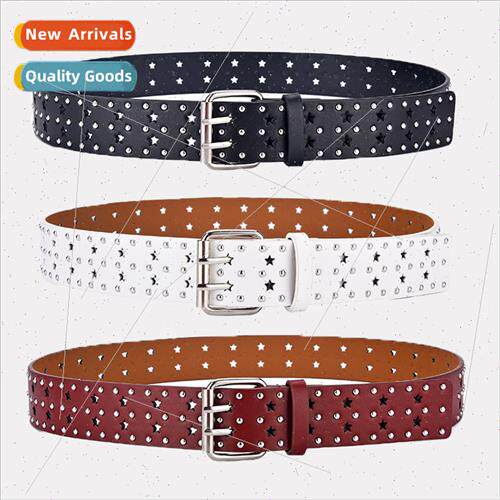 new pentagram hollowed belt Europe hip-hop punk rivets belt