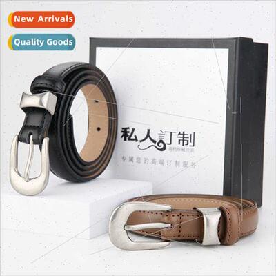Minimalist ladies thin belt leather cowhide brown black smal