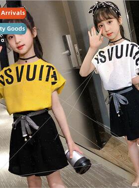 Childrens clothing girls cotton linen short-sleeved suit 202