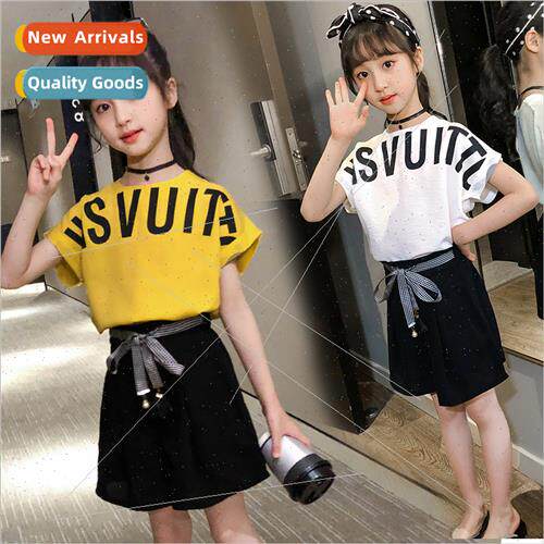 Childrens clothing girls cotton linen short-sleeved suit 202