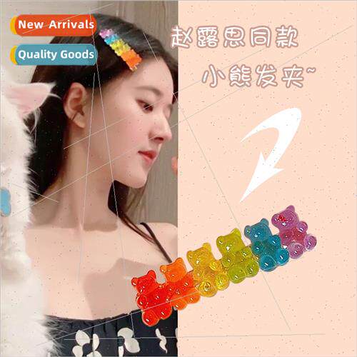 Korea candy color bear hairpin female one word clip colorful