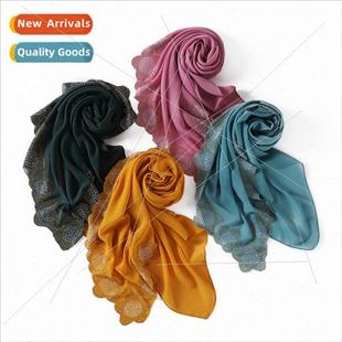 pearl chiffon cut solid flowers scarf color square New malay