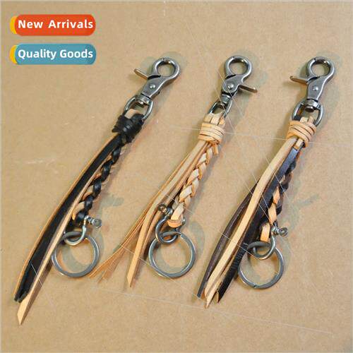 First layer leather cowhide keychain car keychain woven hors