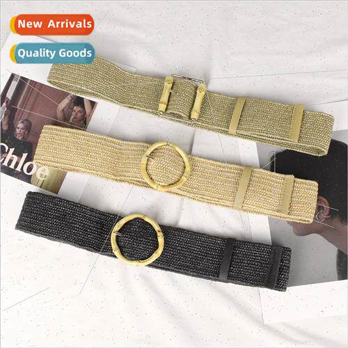 Braided belt female wide PP grass round bamboo square bamboo