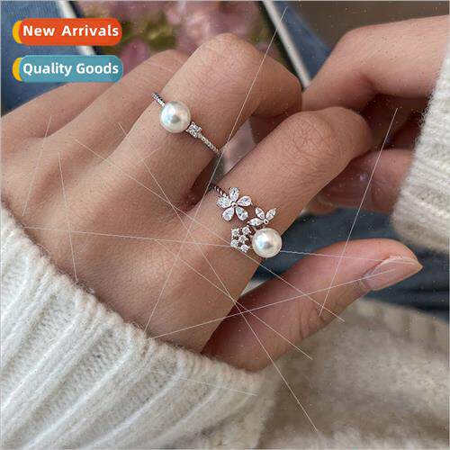 Flower Pearl Ring French che Twisted Crushed Diamonds Fine C