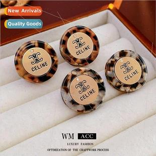 lver pin round metal letters resin earrings French vintage e