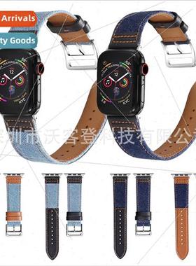适用Apple denim patchwork leather watch bapple watch8/SE/7/6