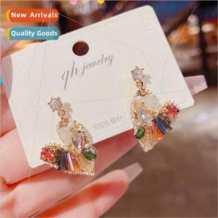 Korea fashion handmade s925 love pin crystal earrings silver