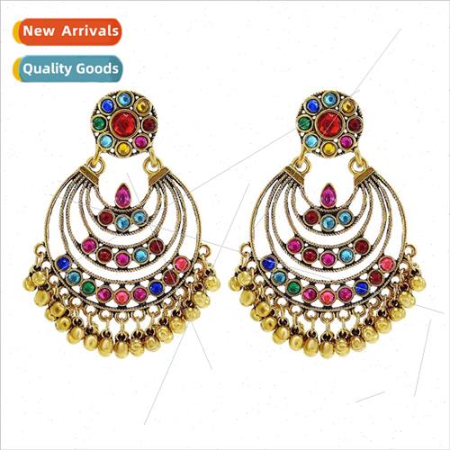Earrings fashion alloy full diamond bell tassel earrings mul